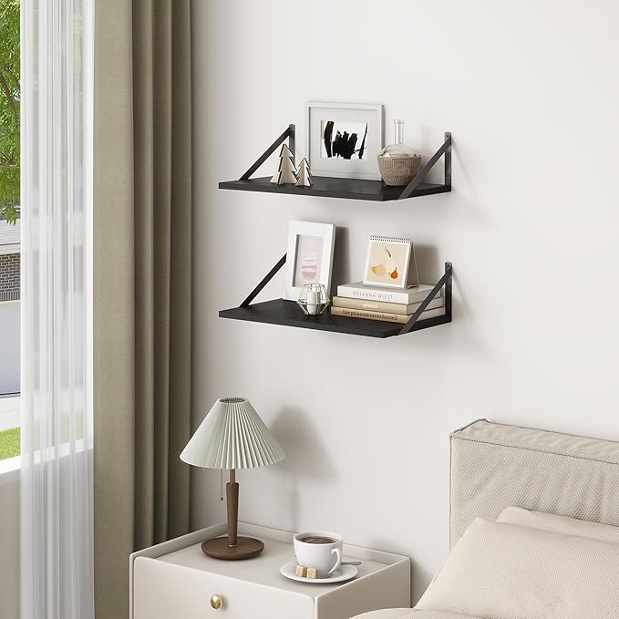 Fun Memories 20 Inch Floating Shelves for Wall, Black Bathroom Shelves Set of 2, 12 Inch Deep Wall Shelf for Bedroom, Kitchen, Large Home Decor Shelves Farmhouse Storage Shelf-Ruum Studio Home