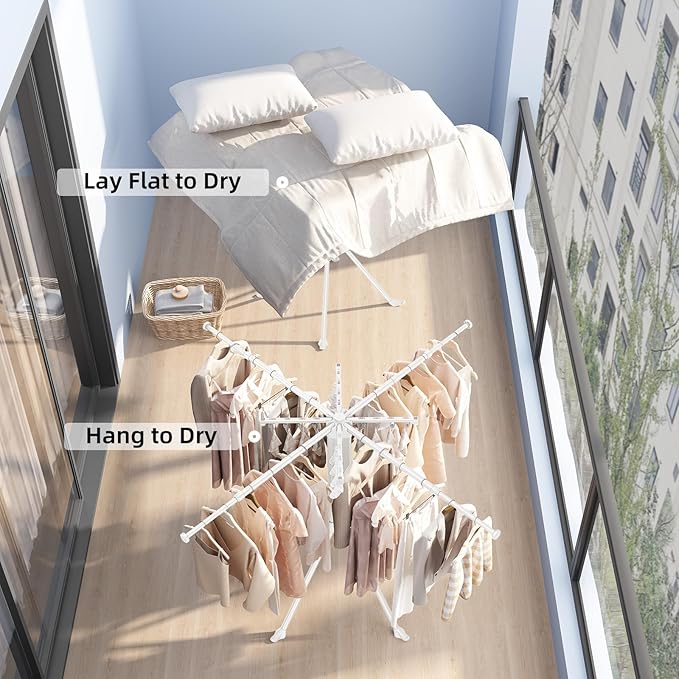 BIREN Clothes Drying Rack Foldable Extending Laundry Rack with 16 Clips Collapsible Clothing Rack Space-Saving Clothing Racks for Hanging Clothes, Indoor, Camping, Balcony, Outdoor-Ruum Studio Home