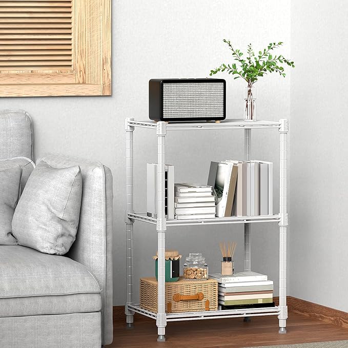 450 lbs Wire Storage Shelving 3-Tier Utility Shelving Unit Steel Organizer Wire Rack for Home,Kitchen,Office,White (11.8" D x 17.7" W x 26.4" H)-Ruum Studio Home