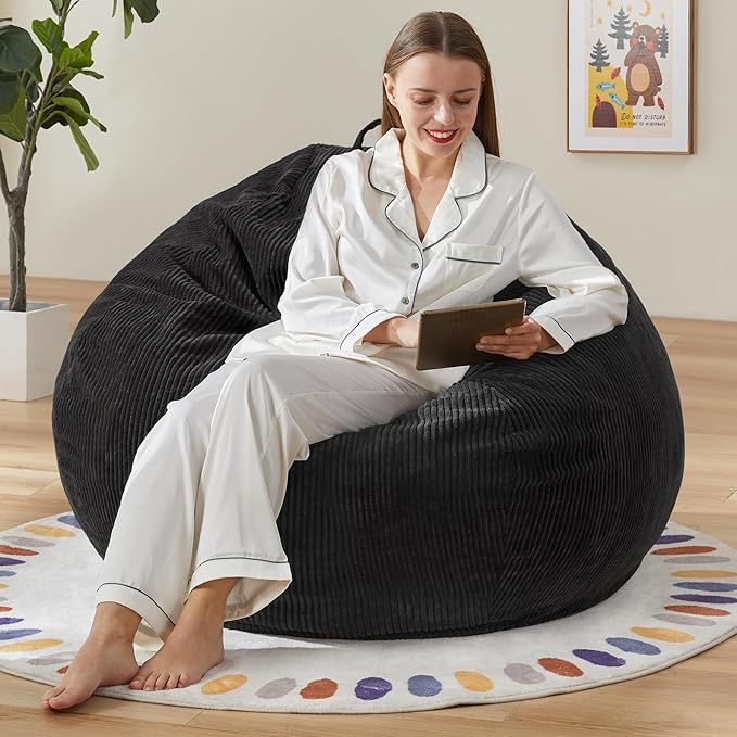 Hobestluk 3.5FT Bean Bag Chair Adult Bean Bag Chair Large Bean Bag Chair with Filler Included Teardrop Bean Bag with Removable Cover for Bedroom Living Room - (Large, Black)-Ruum Studio Home
