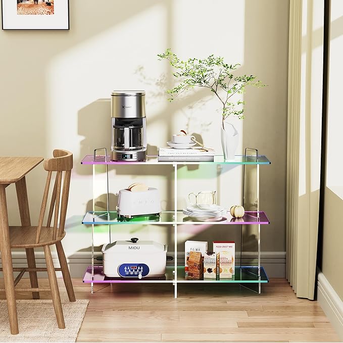 Acrylic Bookshelf, Small 3 Tier Open Bookcase for Small Spaces,Sofa Table, Hallway Entry Table for Home Living Room (Iridescent, 39.4" x 11.8" x 31.5)-Ruum Studio Home