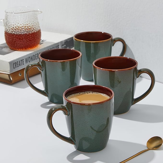 Coffee Mug 16 oz, Ceramic Coffee Mugs Set of 4, Reactive Glaze Mug for Latte/Tea/Cappuccino, Large Stackable Mug Set for Men, Women, Dad, Mom, Dishwasher & Microwave Safe, Brown Green-Ruum Studio Home