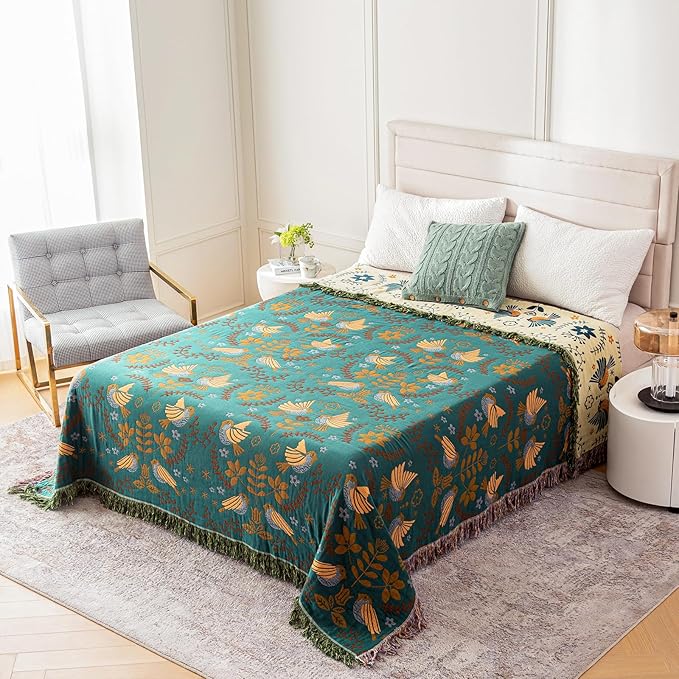 MSGKV Boho Throw Blanket Queen Size Cotton Blanket for Couch and Sofa Living Room Blanket Summer Bed Cozy Gauze Blanket 90" x 90"-Ruum Studio Home