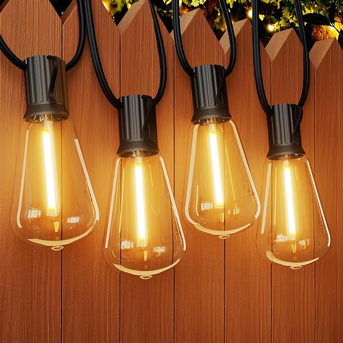 OHLUX 120FT Outdoor String Lights, 62 ST38 Edison LED Bulbs, E12 Base, 2200K Cafe Warm Color, Max.Connectable 14 Strands, Anti-Fall & Waterproof, Dimmable, Hanging for Outside Patio Backyard Bistros-Ruum Studio Home