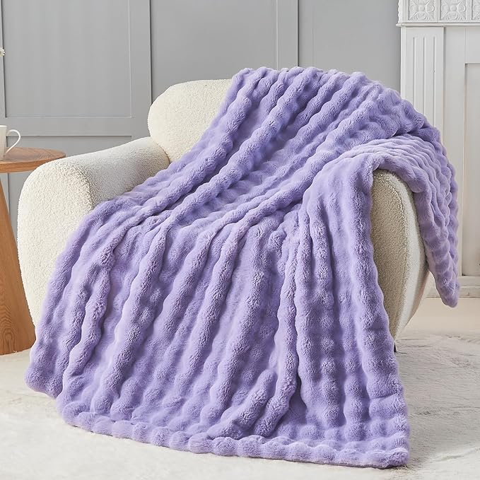 NEWCOSPLAY Faux Fur Twin Blanket Lavender Bubble Blanket Thick Warm Soft for Couch Sofa Bed 550GSM (Lavender, Twin(60"x80"))-Ruum Studio Home