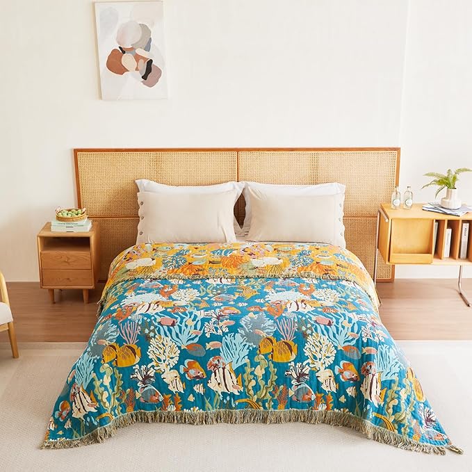 MSGKV Throw Blanket for Couch Cotton Muslin Breathable Cute Ocean Animals Blanket 50"x60" Sofa Chair Blankets for All Seasons Lightweight Farmhouse Blankets Home Decor-Ruum Studio Home