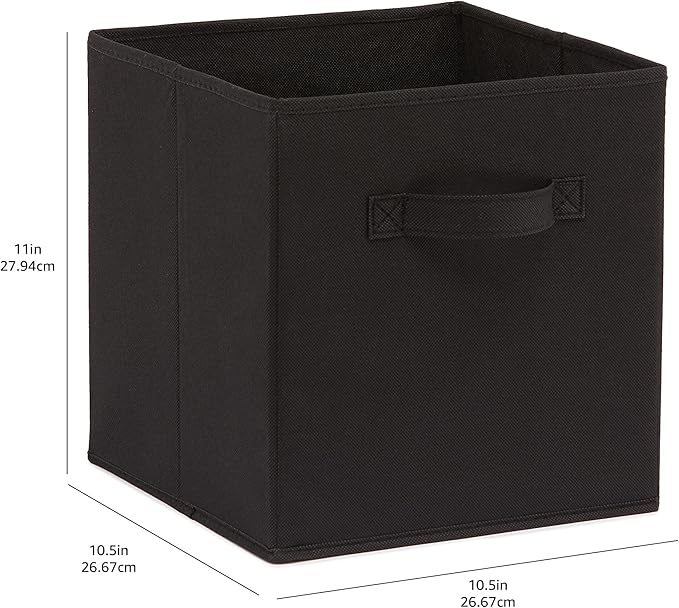 Amazon Basics Collapsible Fabric Storage Cubes Organizer with Handles, Sturdy, Black, 10.5-x-10.5-x-11-inch, Pack of 6-Ruum Studio Home