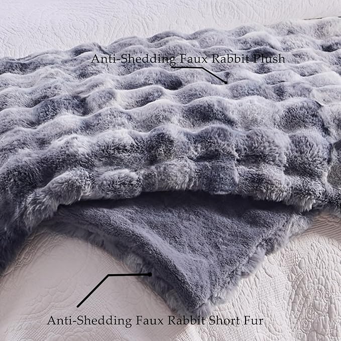 BENVWE Fluffy Faux Fur Throw Blanket for Couch - Soft, Plush, Thick, Cozy, Fuzzy Luxury Minky Bubble Blanket for Home Living Room Decor, Gifts for Women, Tie-dye Light Grey, 63" x 80", 1100GSM-Ruum Studio Home
