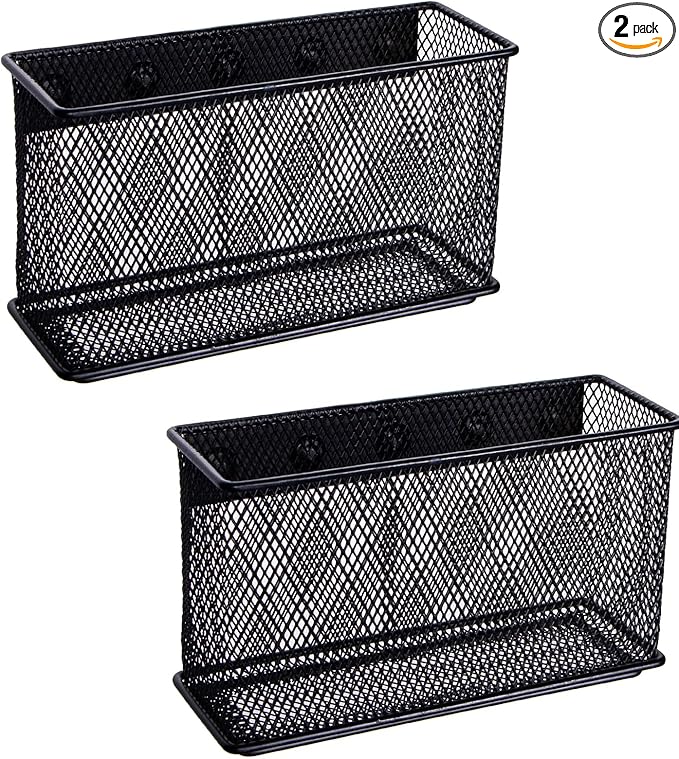 dedoot Magnetic Basket for refrigerator Storage Pencil Holder Basket Mesh Black Strong Magnetic Pen Holder for Refrigerator ,Whiteboard, Locker, Home and Office Organizer, 6.3x2.3x3.6inch,2 Pack-Ruum Studio Home