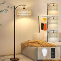 Arc Floor Lamps for Living Room Rattan Boho Floor Lamp with Remote Control,Dimmable LED Floor Lamp Wicker Lamp Shades Black Standing Lamp with 3 Color Temperature Tall Floor Lamps For Bedroom Corner-Ruum Studio Home
