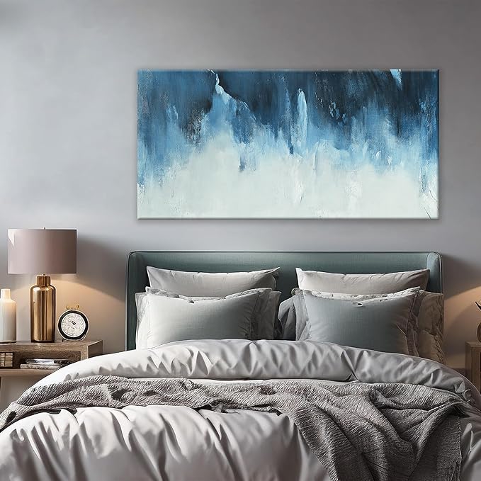 Canvas Wall Art Decor White Blue Wall Art Decor Abstract Art Decoration Pictures For Living Room Art Work Modern Abstract Wall Art Paiintings Prints for Home Bedroom Office Room Wall Decor 24" x 48"-Ruum Studio Home