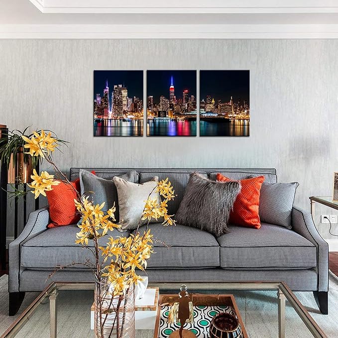 Biuteawal New York City Canvas Wall Art Manhattan Skyline Night View Picture Painting Modern Giclee Canvas Prints Home Office Living Room Wall Decoration-Ruum Studio Home