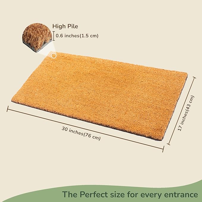 Welcome Doormats, Natural Coco Coir Mats with Non-Slip PVC Backing, Indoor Outdoor Mats for Home & Office, Floor Mats for Door Decor, Patio Decor, Plain Entry Mat, Beige, 30"x17"-Ruum Studio Home