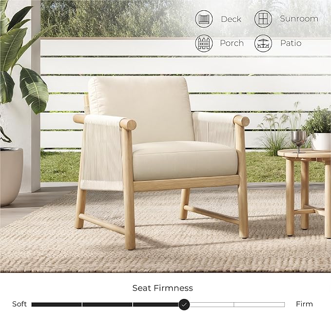 CHITA 3 Pieces Boho Patio Rattan Bistro Set, Outdoor Wicker Chairs & Side Table Set with Acacia Wood Frame(Cream)-Ruum Studio Home