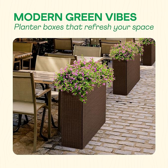 IDZO All Weather Wicker Planter Raised Garden Bed, 24 in Tall Round Rattan Flower Pots, Durable Self-Watering Indoor Outdoor Wicker Planters for Porch Patio Balcony-Ruum Studio Home