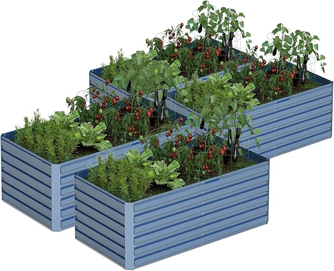6x3x2 ft Raised Garden Bed, Large Metal Planter Raised Beds, Planters for Outdoor Plants for Vegetables, Flowers, Herbs, Fruits, and Succulents.(4 Pcs, Blue)-Ruum Studio Home
