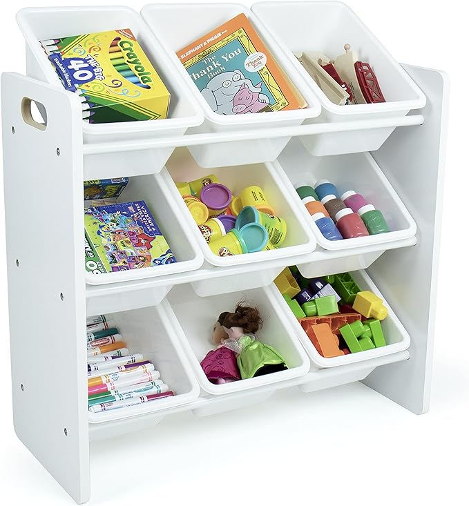 Humble Crew 9-Bin Toy Organizer – Cambridge White Plastic Bins, 3-Tier Storage Solution for Kids' Playrooms and Nurseries-Ruum Studio Home