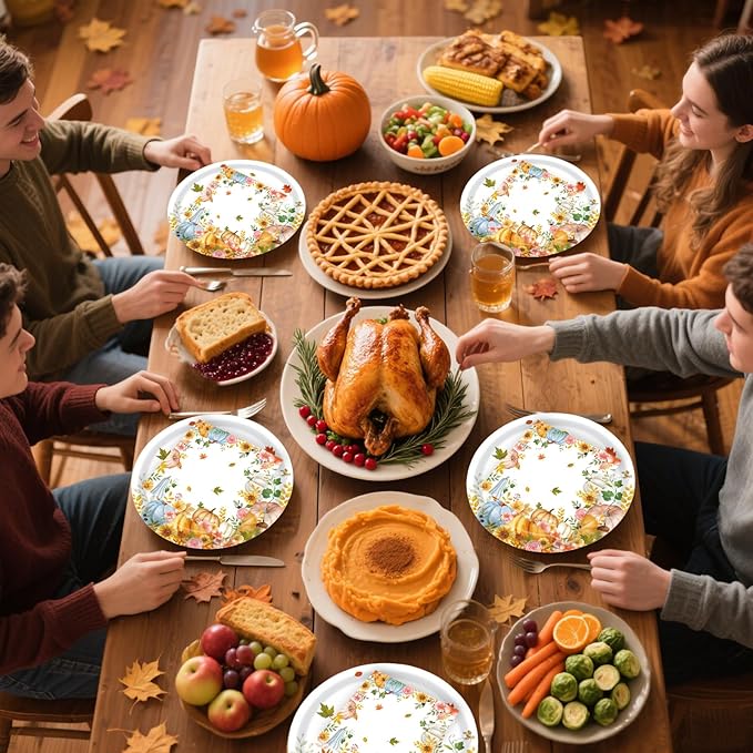 40Pcs Fall Paper Plates and Napkins Party Supplies, Disposable Thanksgiving Pumpkin Flower Wreath Plates Napkins Dinnerware Set for Autumn Theme Party Decorations (Fall)-Ruum Studio Home
