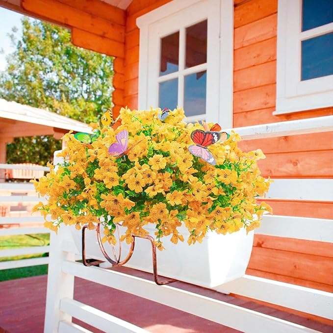 ‌20 Bundles Artificial Flowers for Outdoors‌ with 6 Faux Butterflies, UV Resistant ‌Fake Flowers‌ with Eucalyptus Leaves, ‌Artificial Plants Outdoor‌ for Patio Garden Porch Home Decor (Yellow)-Ruum Studio Home