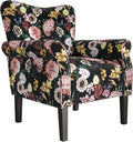 BELLEZE Modern Accent Chair for Living Room, High Back Linen Armchair with Wooden Legs, Upholstered Wingback Side Chair Padded Armrest Single Sofa for Living Room, Bedroom - Allston (Black & Flower)-Ruum Studio Home