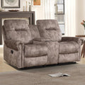 EBELLO Manual Recliner Loveseat Sofa, 2 Seater Reclining Couch Chair with Center Console, Hidden Storage and Cup Holders, Vintage Rivet Mid-Century Design for Living Room, Meeting Room, Brown-Ruum Studio Home