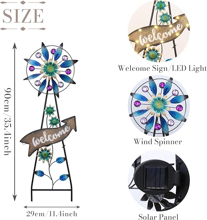 TERESA'S COLLECTIONS Peacock Garden Solar Stake, Wind Spinner Yard Art Sign for Outdoor Decor, Metal Purple Floral Windmill Decorative Garden Stake for Lawn Ornaments, Gifts for Mom, 37''-Ruum Studio Home