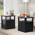 HIFYOBRO Large End Table Set of 2, 2 Drawers and Charging Station, Type-C & USB Port & Power outlets, Wooden End Table, Side Table with Storage for Living Room and Bedroom (Espresso)-Ruum Studio Home