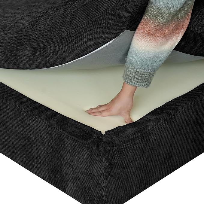 JACH Modular Ottoman Seater for Living Room, Cushion Covers Removable, Minimalist Comfy Footstool, Breathable Ottoman for Living Room Apartment (Black)-Ruum Studio Home