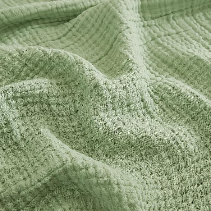 EMME Cotton Blanket Queen Size for Bed Soft Large Muslin Bed Blankets 90"x90" Lightweight Breathable Blanket Bedspread All Season Gauze, Sage Green-Ruum Studio Home