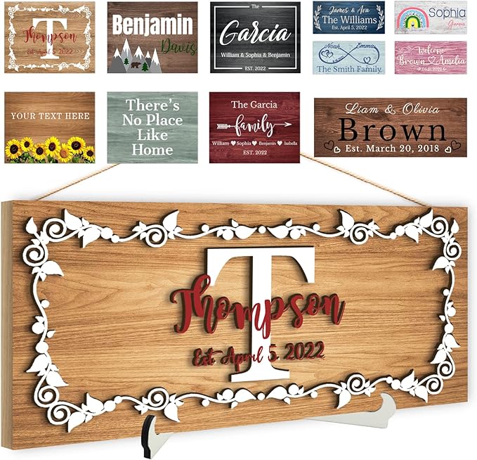 Custom Wood Sign Prsonalized Text Business 3D Home Decor, Personalized Rustic Plaque Board Hanging Wooden Name Sign for Wall Art, Customized Signs Plank Decoration Gifts for Wedding Family Farmhouse Kitchen, Rectangle-Ruum Studio Home