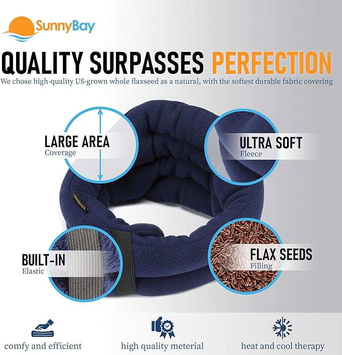 SunnyBay XL Microwave Heating Pad, Microwavable Heated Neck and Shoulder Wrap, Hands-Free Weighted Moist Hot or Cool Pack, Soft Fleece Cover and Flaxseed Filling, 30 Inch Extra-Long Length, Navy-Ruum Studio Home