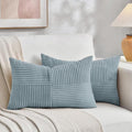 Fancy Homi Set of 2 Light Blue Lumbar Decorative Throw Pillow Covers 12x20 Inch for Living Room Bedroom Couch Bed Sofa, Soft Striped Corduroy Coastal Blue Rectangle Accent Cushion Case 30x50 cm-Ruum Studio Home