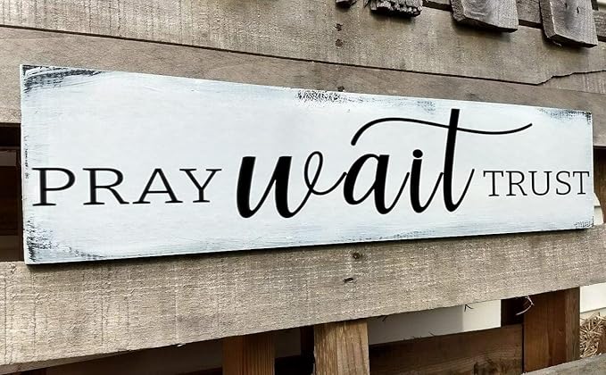 Pray Wait Trust Sign, Farmhouse Christian Wall Art, Religious Home Decorations Faith Wall Decor (Pray) 6x16 Inch-Ruum Studio Home