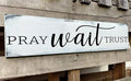 Pray Wait Trust Sign, Farmhouse Christian Wall Art, Religious Home Decorations Faith Wall Decor (Pray) 4x16 Inch-Ruum Studio Home