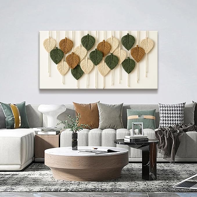 Boho Wall Art Chic Home Wall Art Modern Multicolor Leaves Feather Canvas Wall Art Decor For Living Room Bedroom Apartment Kitchen 24"W X 48"L Ready To Hanging-Ruum Studio Home