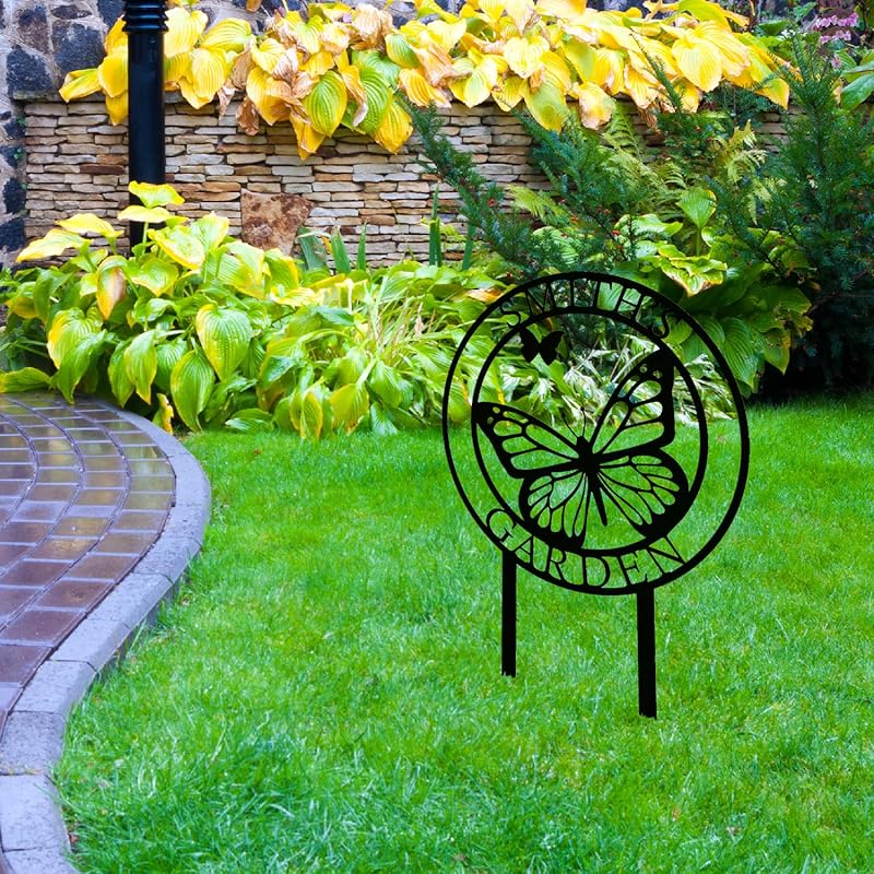 Custom Butterfly Metal Garden Sign with Stakes, Metal Yard Art, Personalized Butterfly Home Garden Decor, Garden Family Name Sign for Outdoor New Home Gift for Outside, Patio Decor, Housewarming Gift-Ruum Studio Home