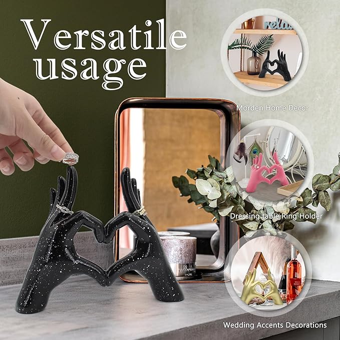 Accessoryway Black Heart Hands Decor Sculpture,Small Love Finger Gesture Decorative Sculpture for Wedding Dresser Shelves Desktop Knick Knacks Home Decor & Ring-Holder Display Stand-Ruum Studio Home