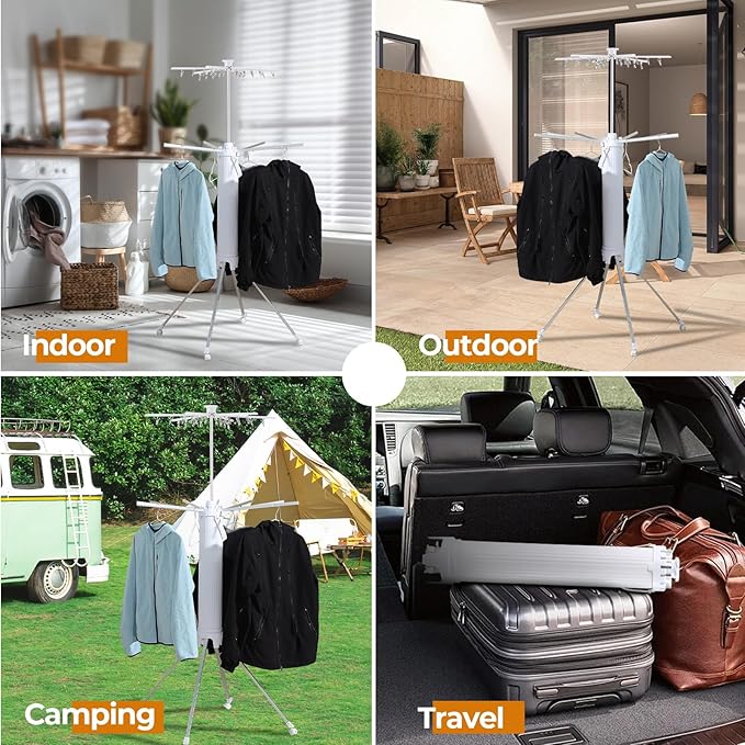 4-Legged Clothes Drying Rack Foldable,2 Tier Portable and Collapsible Space Saving Laundry Drying Rack with 4 Pulleys,Aluminum Dry Rack for Clothes-Ruum Studio Home