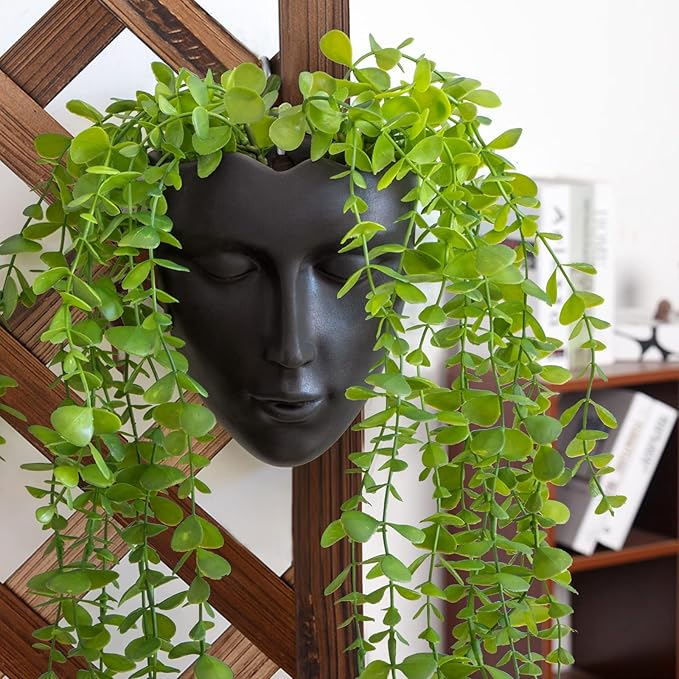 GDYOOSHOW 6.7" Tall Hanging Planter Wall Flower Pot for Garden Balcony Indoor or Outdoor (Black Resin)-Ruum Studio Home