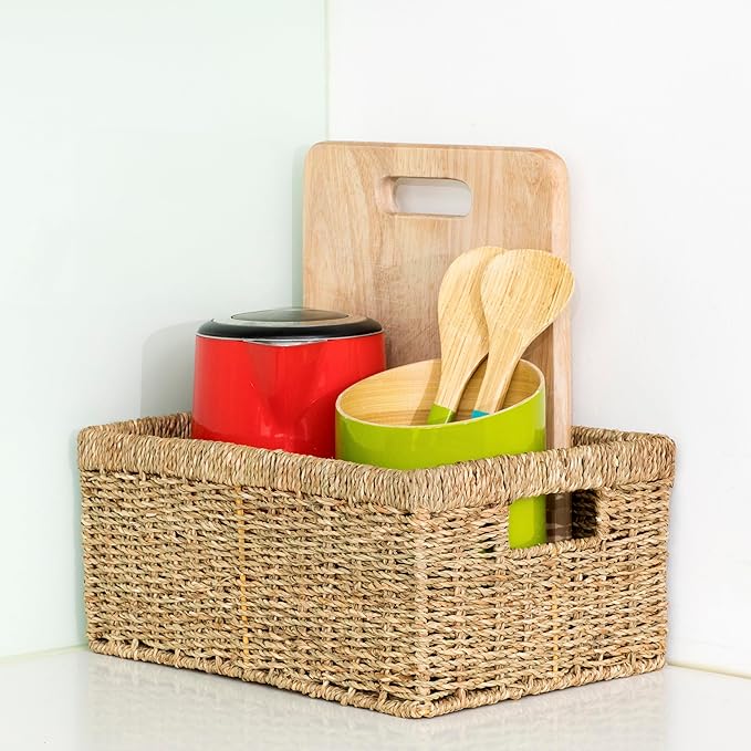 CENBOSS Wicker Baskets (Large, Seagrass, 1PC) Rattan Storage Baskets for Shelves, Woven Seagrass Holder-Ruum Studio Home