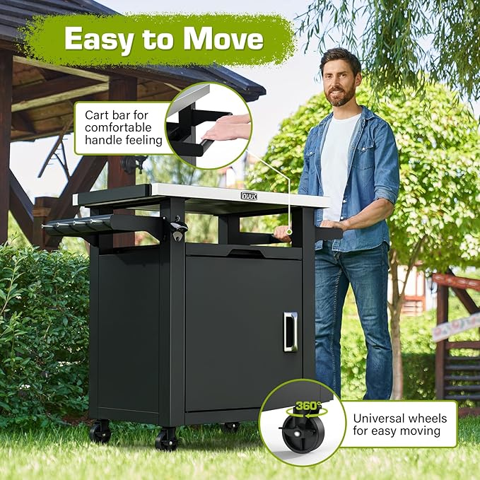 NUUK Grill Carts Outdoor with Enclosed Cabinet and Storage Drawer, Portable Patio Bar Cart with Wheels Stainless Steel Kitchen Storage Island 20" x 30" Rolling Prep Station for BBQ, Deck, Backyard-Ruum Studio Home