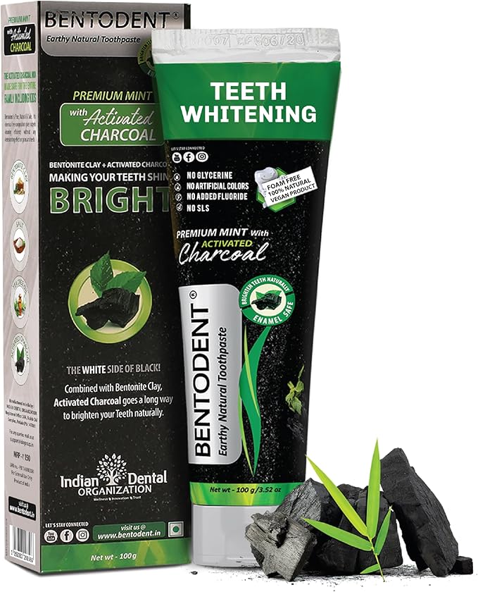 BENTODENT TOOTHPASTE Teeth Whitening Bentonite Clay & Activated Charcoal Toothpaste - Natural Teeth Whitening Toothpaste, No Fluoride & No SLS Vegan, 3.52 oz-Ruum Studio Home