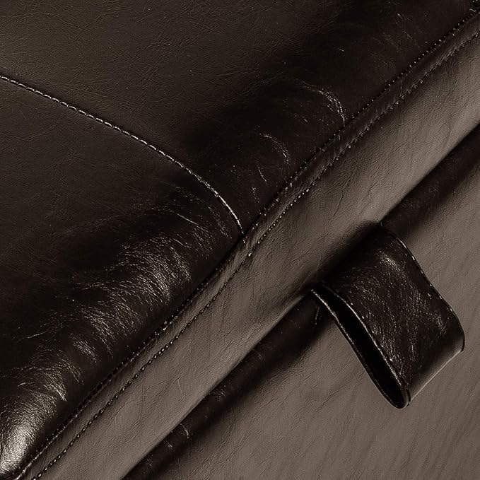 Adeco 15.2" Modern Brown Faux Leather Storage Ottoman with Tufted Flip Top for Living Room, Tufted Accents Rectangular Bench for Foot Rest-Ruum Studio Home