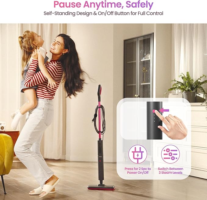 Schenley Steam Mop Cleaner Powerful - 15s Fast Heat-Up, Chemical-Free for Hardwood/Tile/Laminate & Floors/Walls, Washable Pads, 3 Modes for Carpet, Lightweight, Self-Standing, Sleek Design-Ruum Studio Home