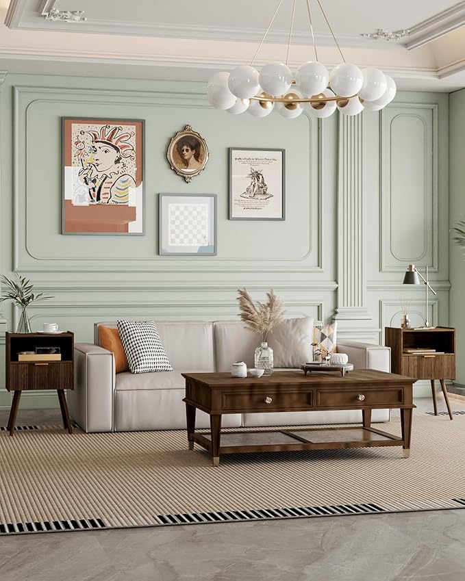 Nightstand,Modern Bedside Table with Storage Drawer and Open Wood Shelf, Accent Night Stand with Solid Wood Legs for Living Room, Bedroom and Small Spaces,Easy Assembly (Walnut Brown)-Ruum Studio Home