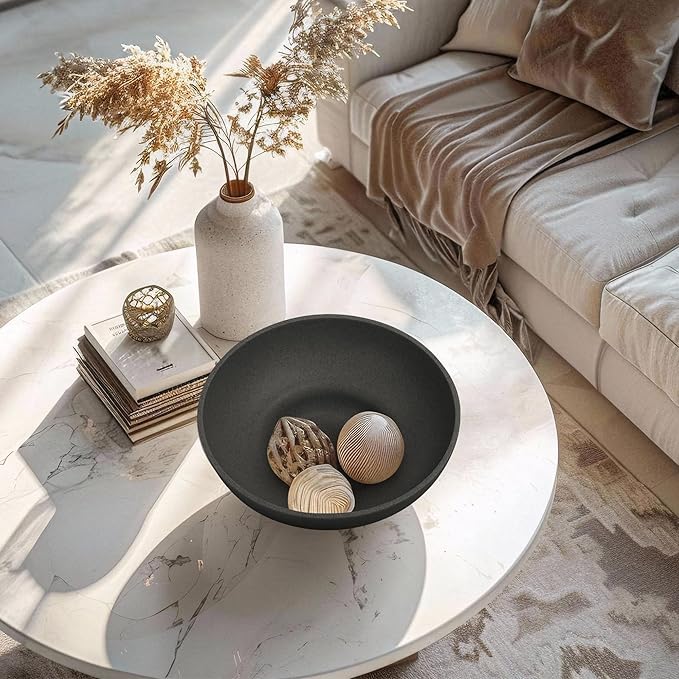 Large Decorative Resin Bowl, Modern Handicraft Bowls for Home Decor, Decorative Fruit Bowl for Kitchen Counter, Stylish Key Bowl for Entry Table, Artificial Stone Black-Ruum Studio Home