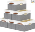 Yawinhe Fabric Storage Bins with Handles, Foldable Baskets for Shelves, Cubes with 3 Handles, Large Boxes for Clothes, White/Grey, 16.9''Lx11.8''Wx10.2''H, 6-Pack-Ruum Studio Home