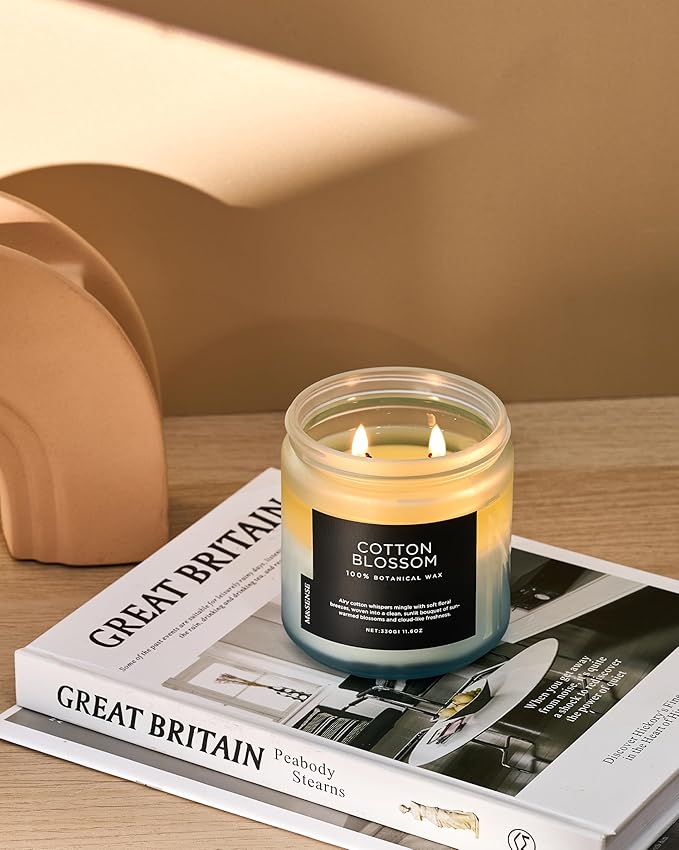M&SENSE Clean Cotton Scented Candle - 11.6oz Natural Soy Wax Clean Cotton Blossom Scent Non Toxic Candle, 70-Hour Slow Burning 2-Wick Aromatherapy Home Fragrance Gifts for Home Decor-Ruum Studio Home