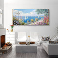 XLSJERST Extra Large Coastal Wall Art - Ocean Seascape Canvas Yellow Green Flowers Painting Landscape Sailboat Picture Artwork Modern Large Framed for Living Room Bedroom Home Office Decor-Ruum Studio Home