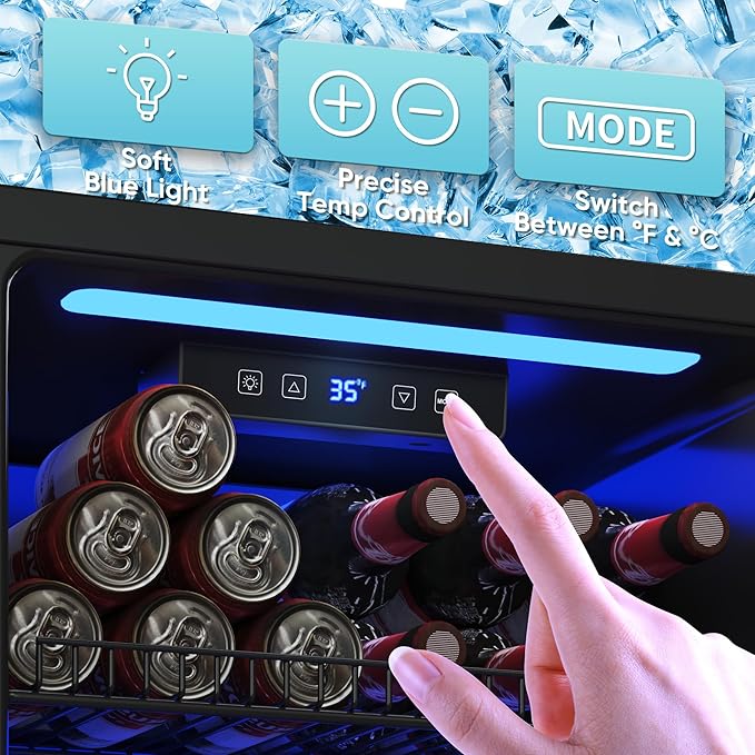 Beverage Fridge, 130 Can Mini Fridge With Glass Door, Beverage Cooler Refrigerator, Wine Drink Beer Cooler, Adjustable Shelves & Digital Temperature Display-Ruum Studio Home